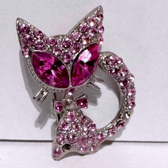 🐱 Beautiful Edgy Vintage Antique Pink Crystal Cat Brooch - Picture 5 of 13